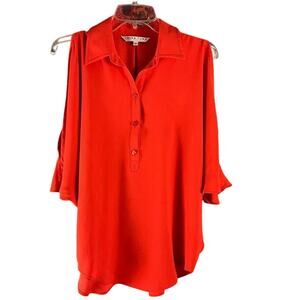 Trina Turk Popover Cold Shoulder Orange Shirt Top Blouse Size Small